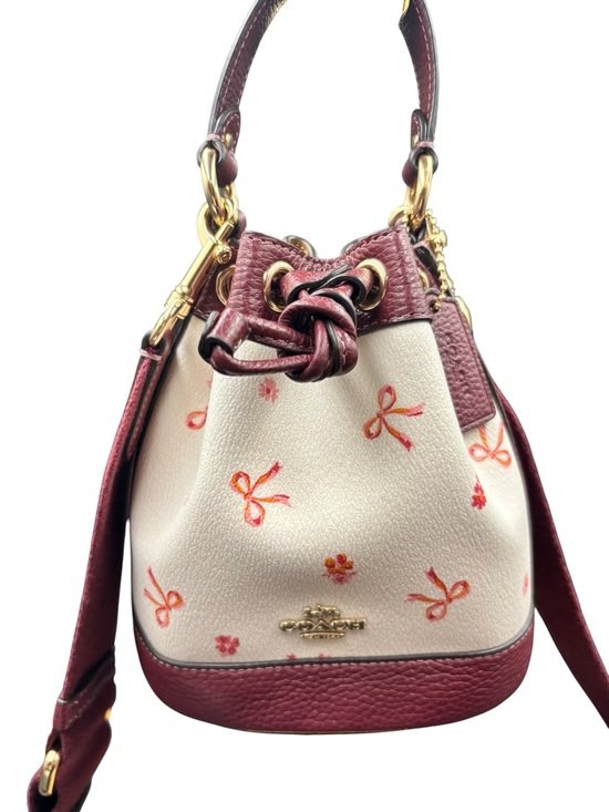 Coach Handbags - COACH Dempsey Drawstring Bucket Bag 15 Chalk Wine Bow Floral Print Crossbody